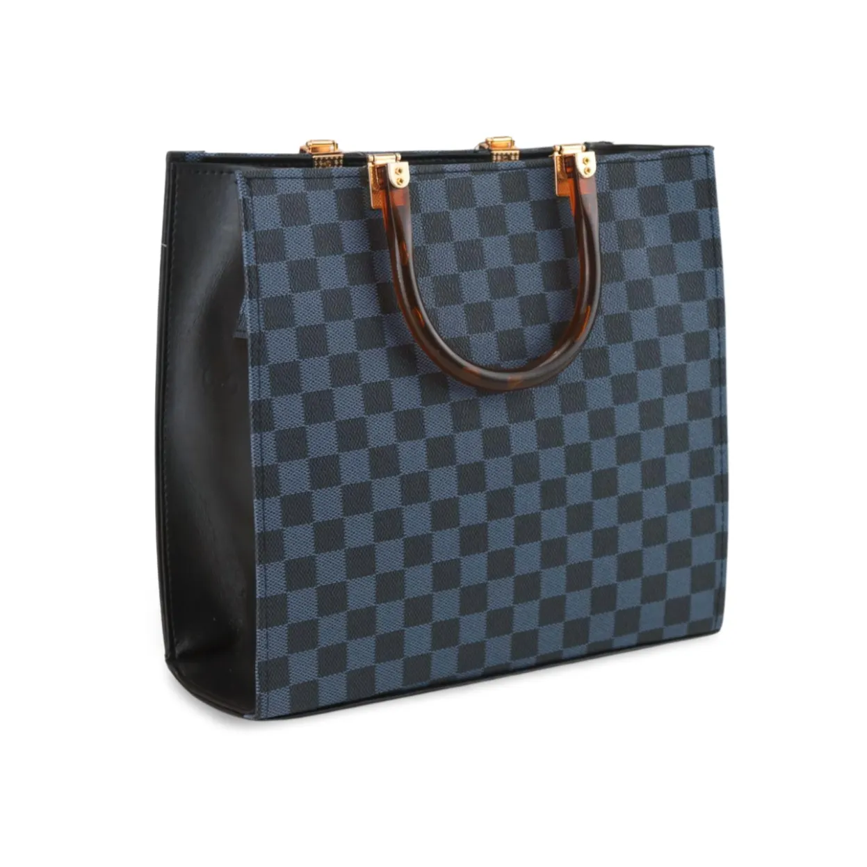 Chic Checkered Tote Bag with Plastic Handles and Strap