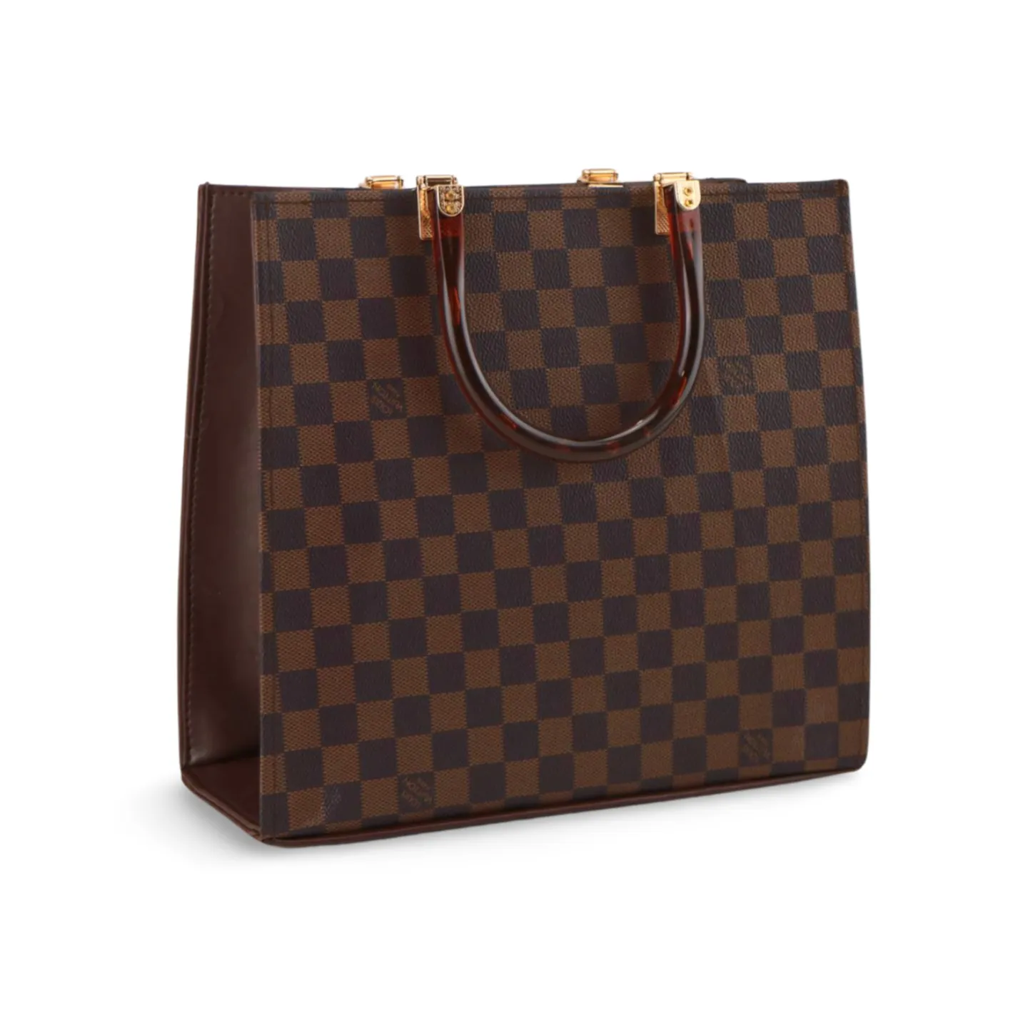 Chic Checkered Tote Bag with Plastic Handles and Strap