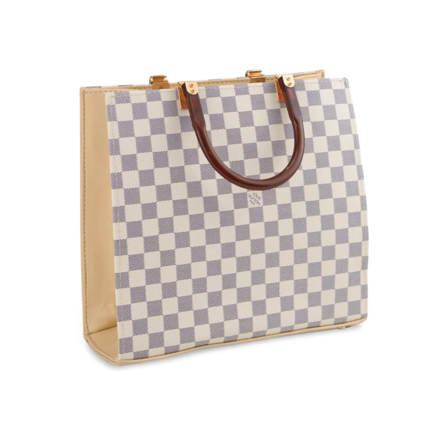 Chic Checkered Tote Bag with Plastic Handles and Strap