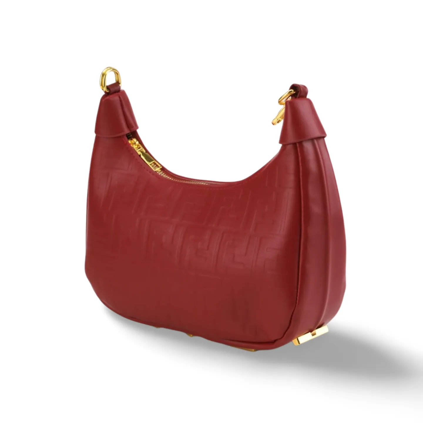 Chic Embossed Pu Leather Shoulder Bag with Gold Accents