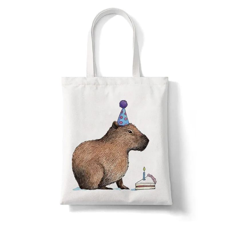 Cute Capybara Reusable Canvas Tote Bag