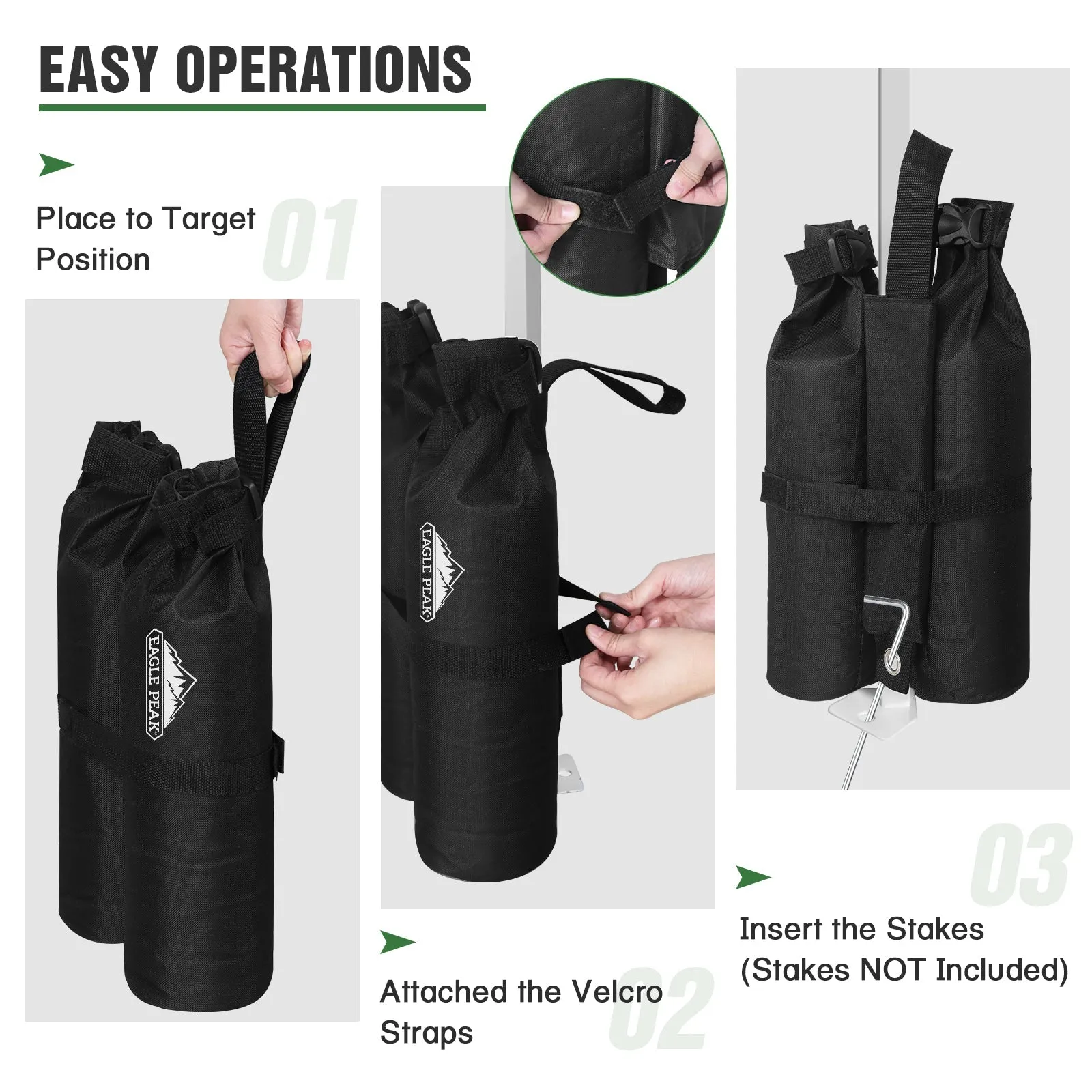 EAGLE PEAK Canopy Weight Bags 4-Pack, Heavy Duty Sand Bags for Pop Up Canopy Tent, Gazebo, and Greenhouse (Sand Not Included)