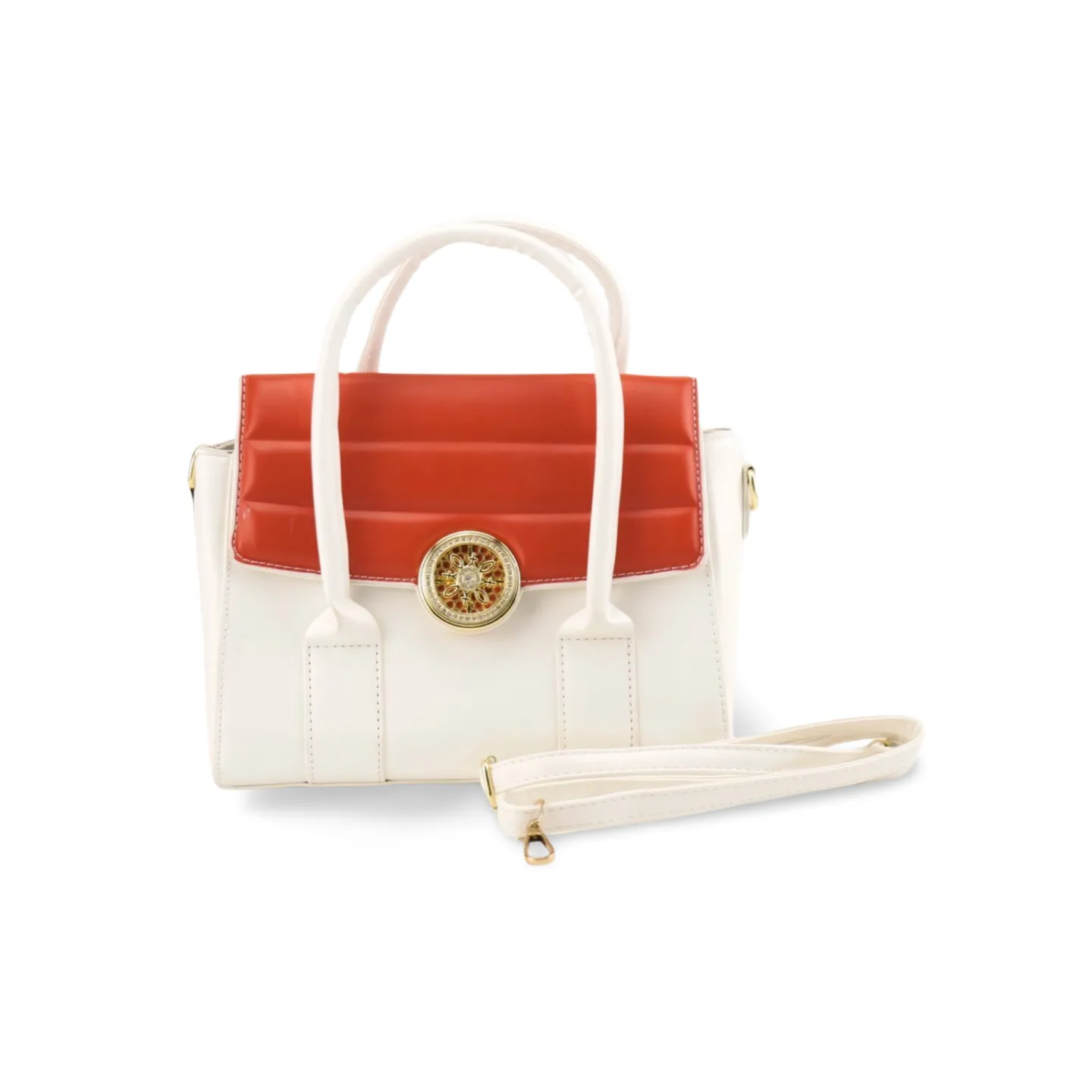 Elegant Two-Tone Satchel Purse with Gold Accents