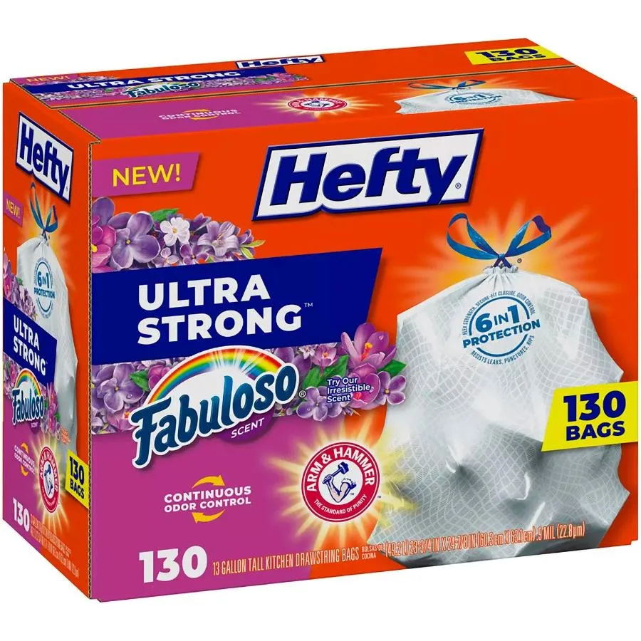 Hefty Ultra Strong 13-Gallon Kitchen Drawstring Trash Bags, Fabuloso Scent - 130 Ct