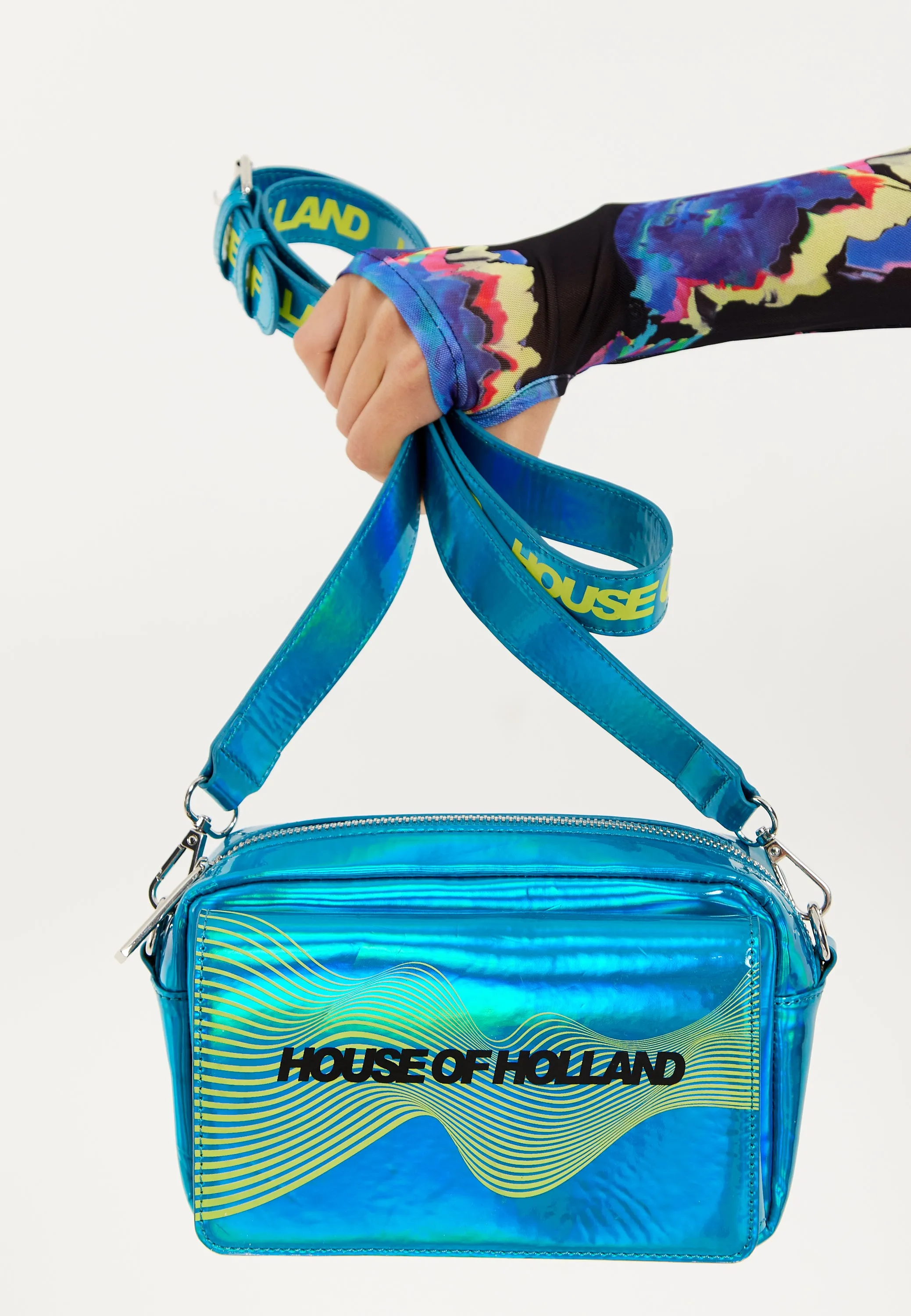 House of Holland Cyber Wave Blue Metallic Crossbody Bag