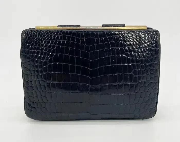 Judith Leiber Black Alligator Shoulder Bag