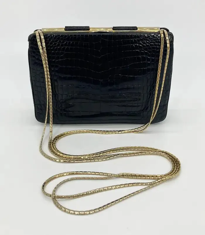 Judith Leiber Black Alligator Shoulder Bag