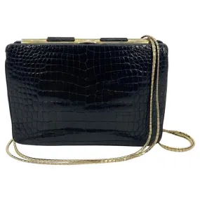 Judith Leiber Black Alligator Shoulder Bag