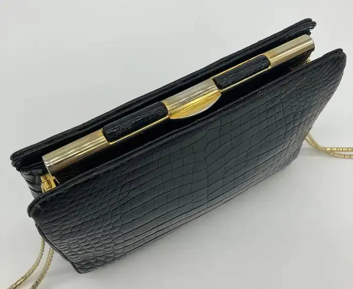 Judith Leiber Black Alligator Shoulder Bag