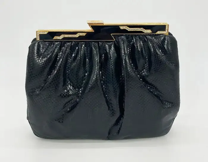 Judith Leiber Black Lizard Black Enamel Gold Top