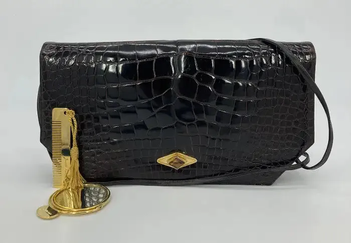 Judith Leiber Brown Alligator Clutch