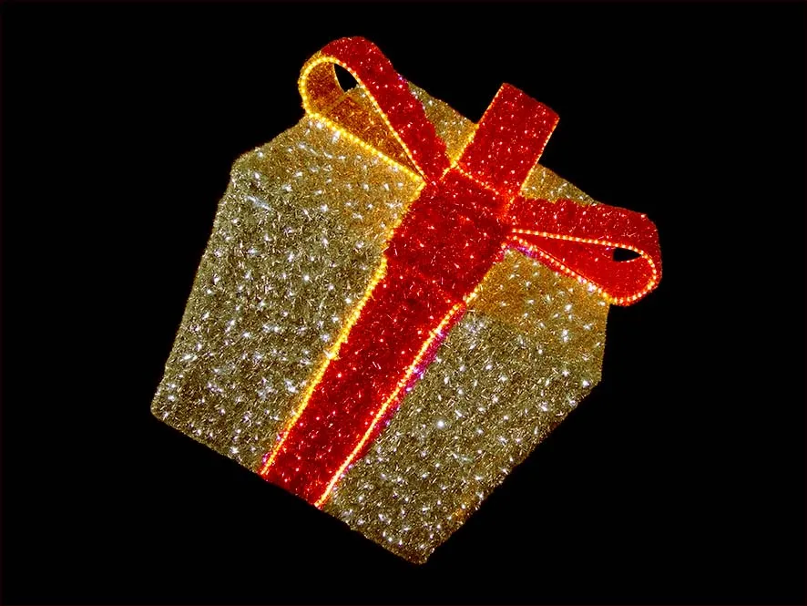 LARGE 6FT LED GIFT PACKAGE with BOW (available in gold, red or silver)