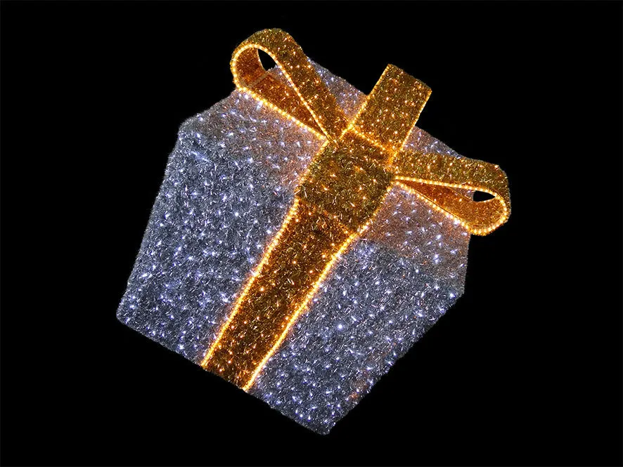 LARGE 6FT LED GIFT PACKAGE with BOW (available in gold, red or silver)