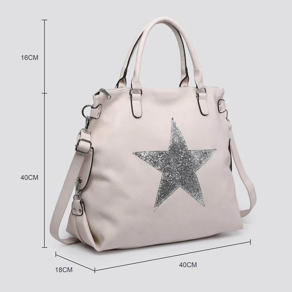 Leather Effect Star Shoulder Bag - Tan