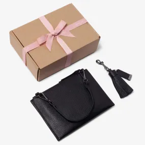 Leather Mini Clutch   Leather Key Ring/ Bag Tassel Gift Set – Black