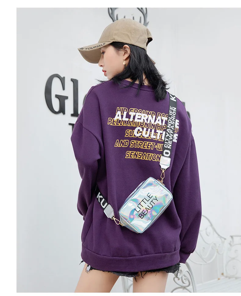 Letter Graphic Holographic Crossbody Bag