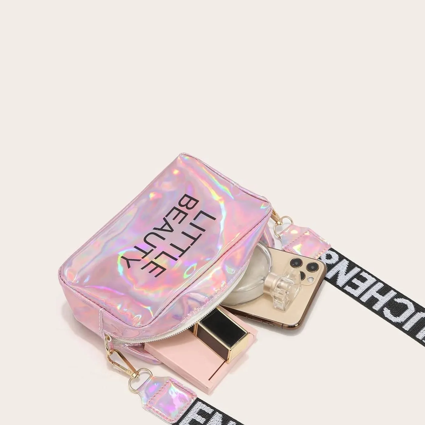 Letter Graphic Holographic Crossbody Bag