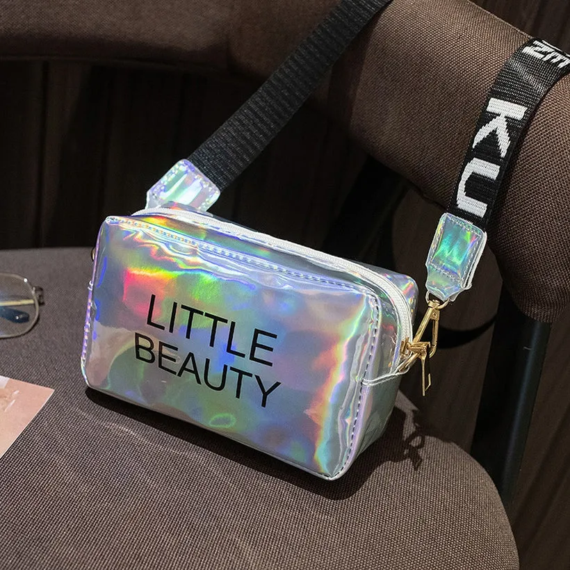 Letter Graphic Holographic Crossbody Bag