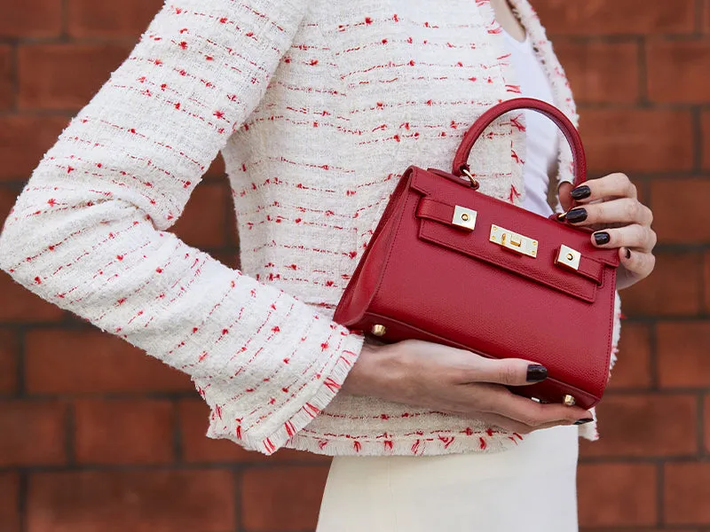 Maya Mignon Dolomite Pebble Print Calf Leather Handbag - Red