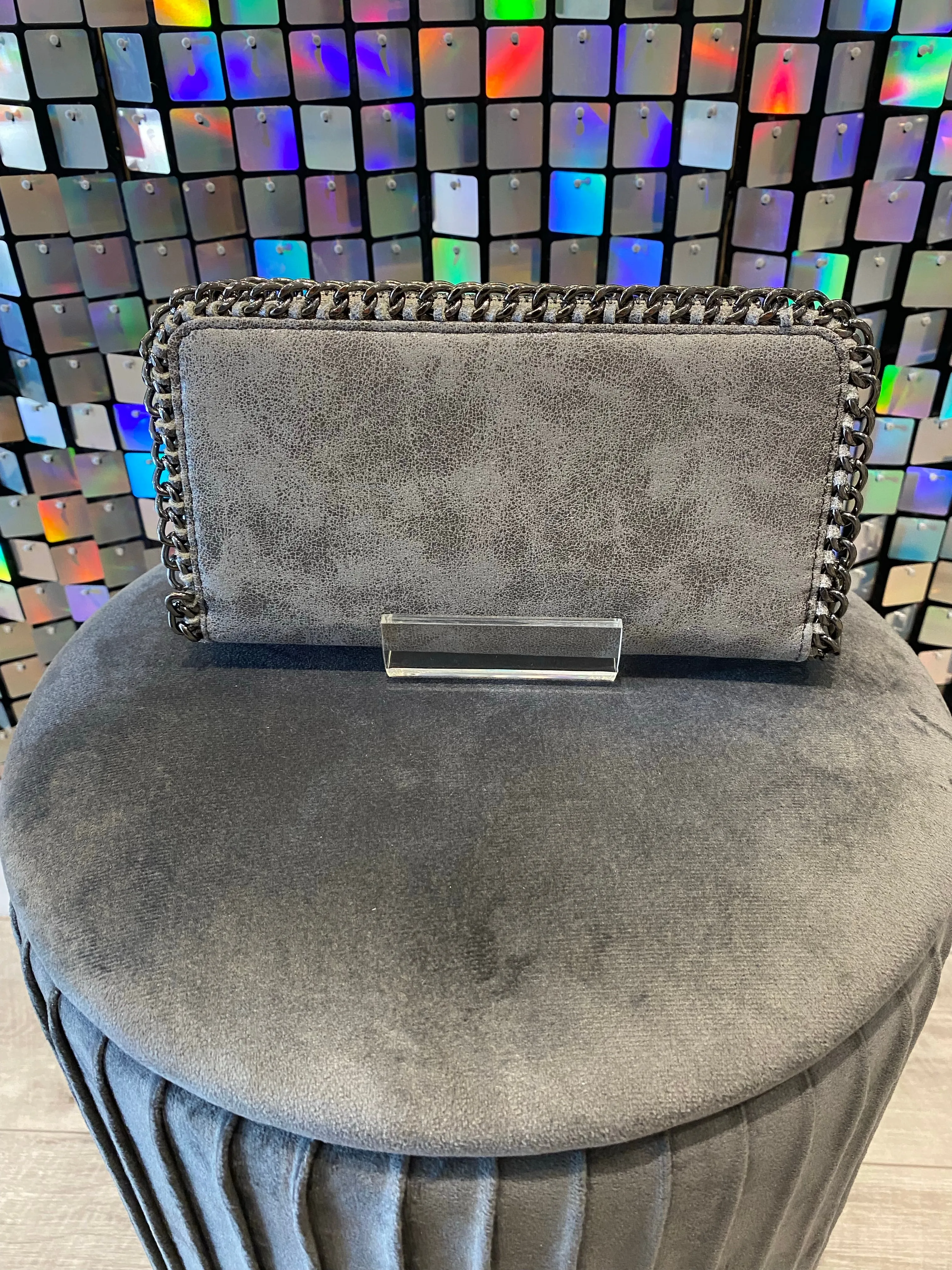 Metallic purse with chain detail