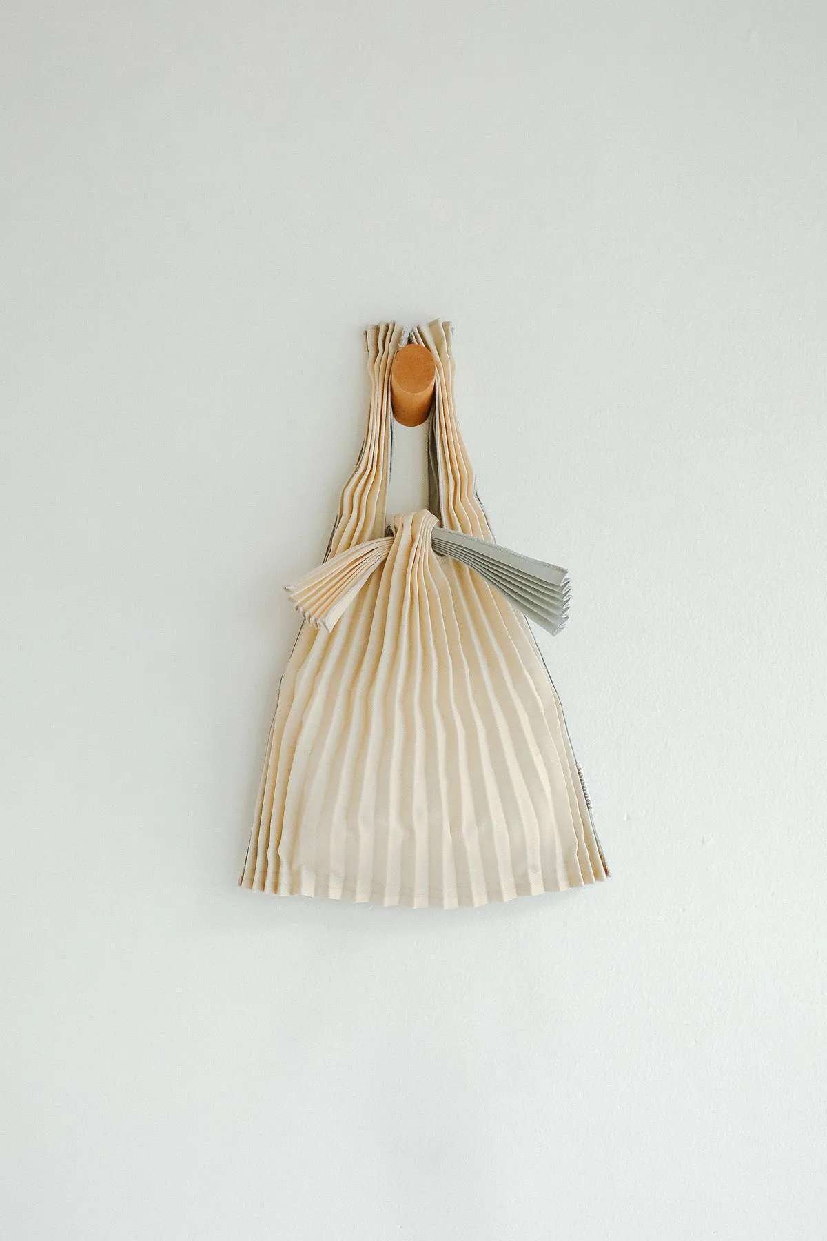 Mini Pleated Tote Bag - Beige   Silver