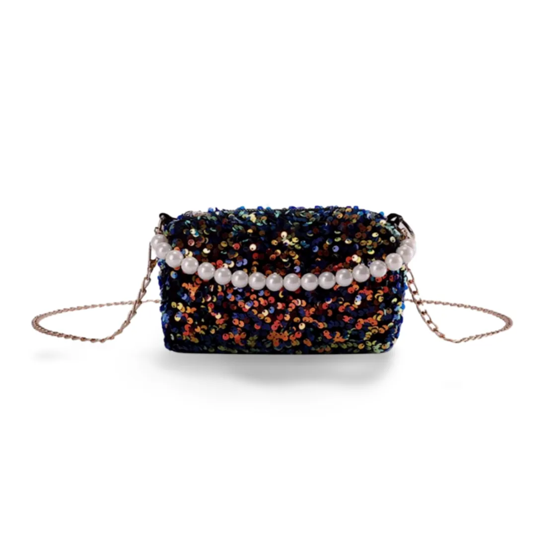 Mini Sequin & Faux Pearl Decor Satchel Bag