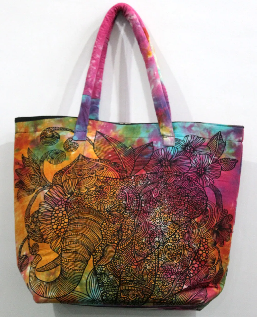 Multicolor Elephant Design Tote Bag Hand Stitch Shopping Bag