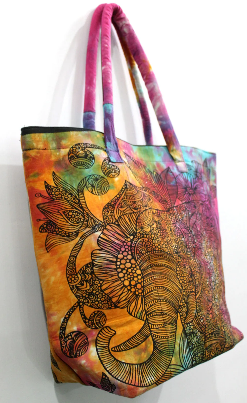 Multicolor Elephant Design Tote Bag Hand Stitch Shopping Bag