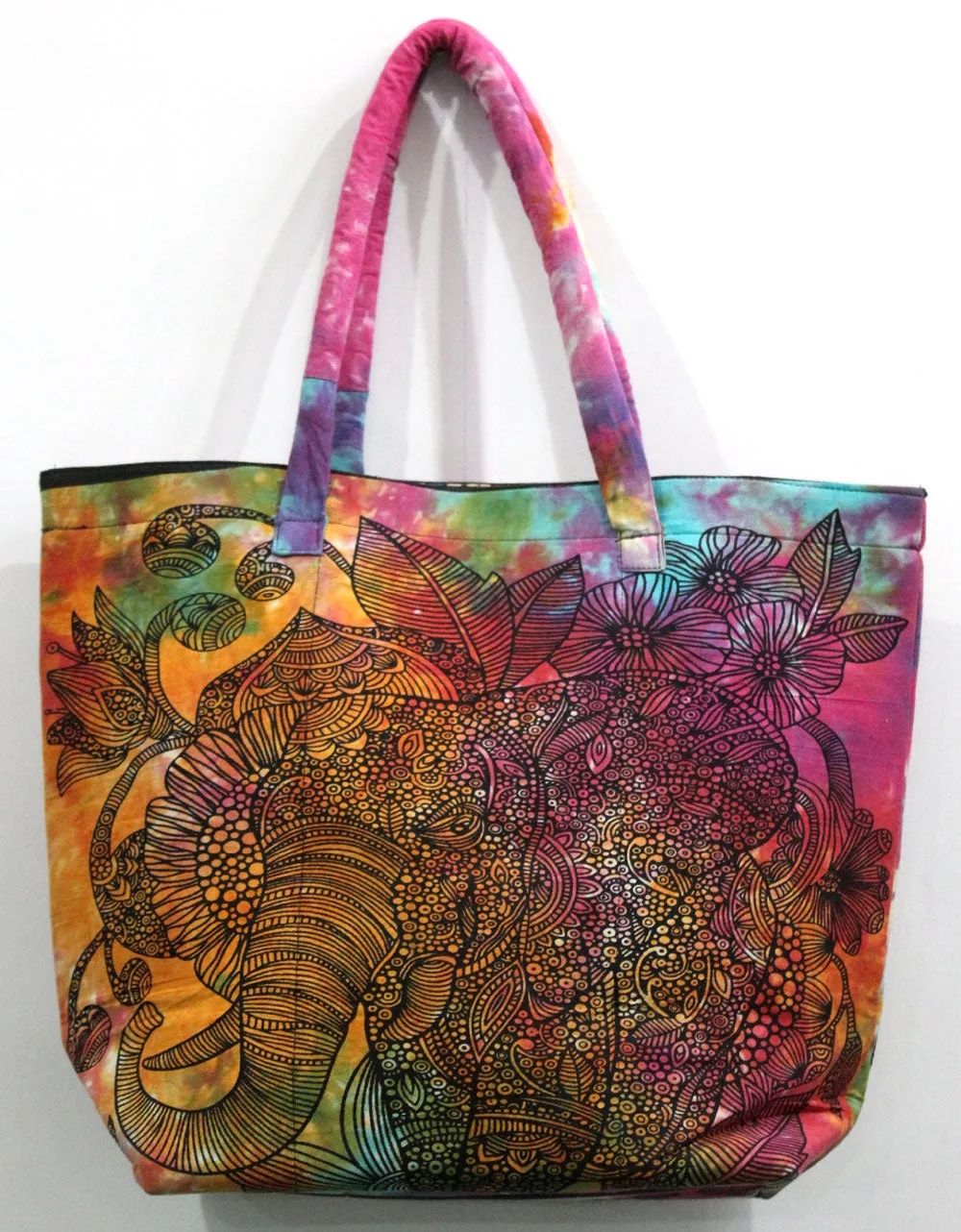 Multicolor Elephant Design Tote Bag Hand Stitch Shopping Bag