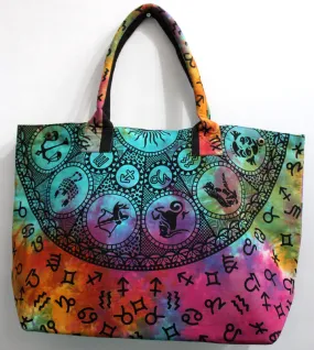 Multicolor Zodiac Design Tote Bag Hand Stitch Shopping Bag