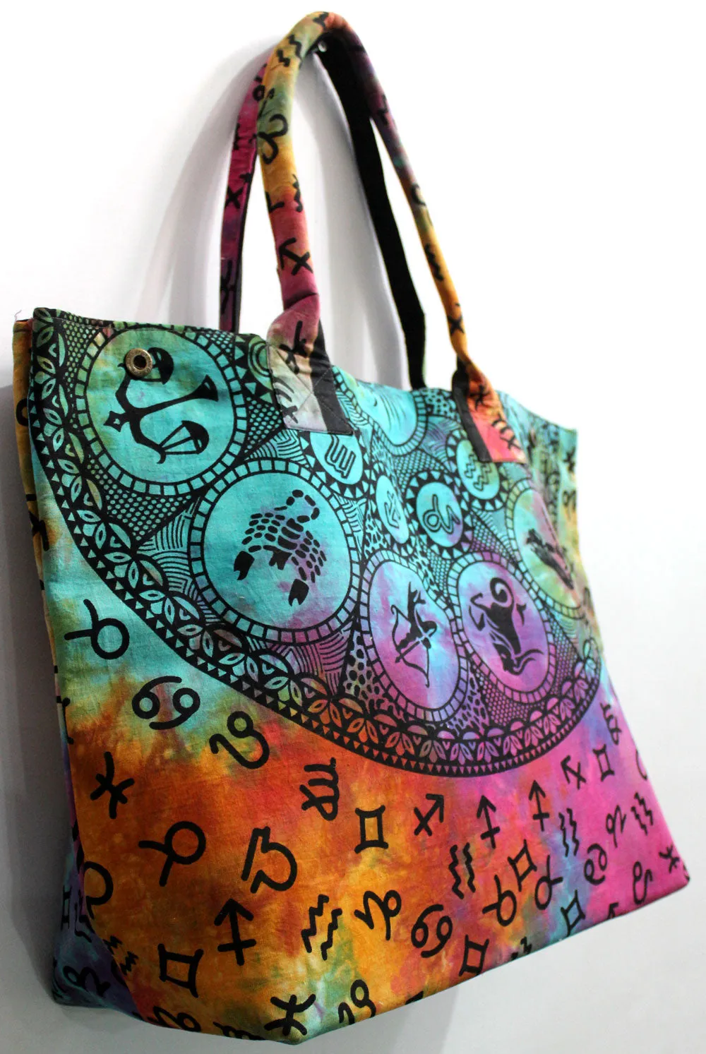 Multicolor Zodiac Design Tote Bag Hand Stitch Shopping Bag