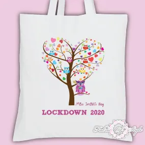 PERSONALISED Lockdown 2020 Tote Bag Thank You Teacher School Gift  Heart Tree Design White