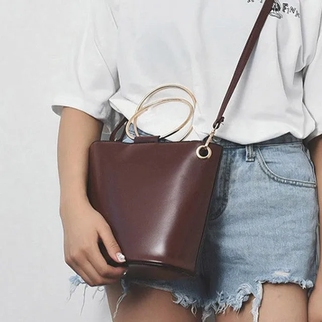 Petite Leather Crossbody Shoulder Bag with Round Handles