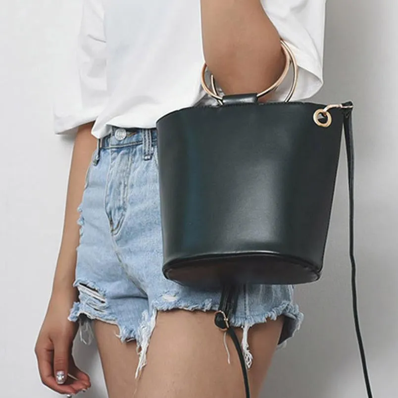 Petite Leather Crossbody Shoulder Bag with Round Handles