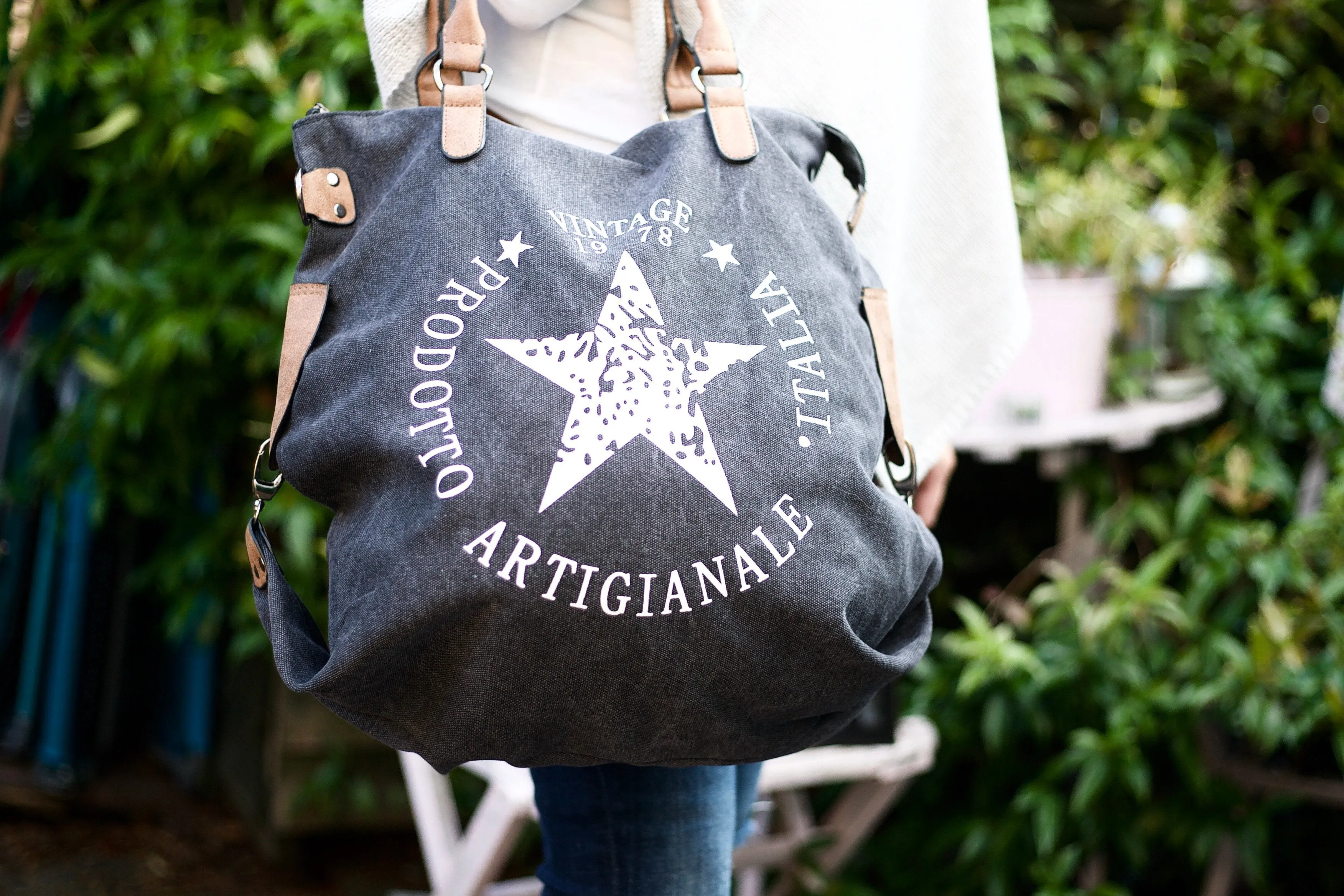 "Vintage" Large Canvas Bag - Black