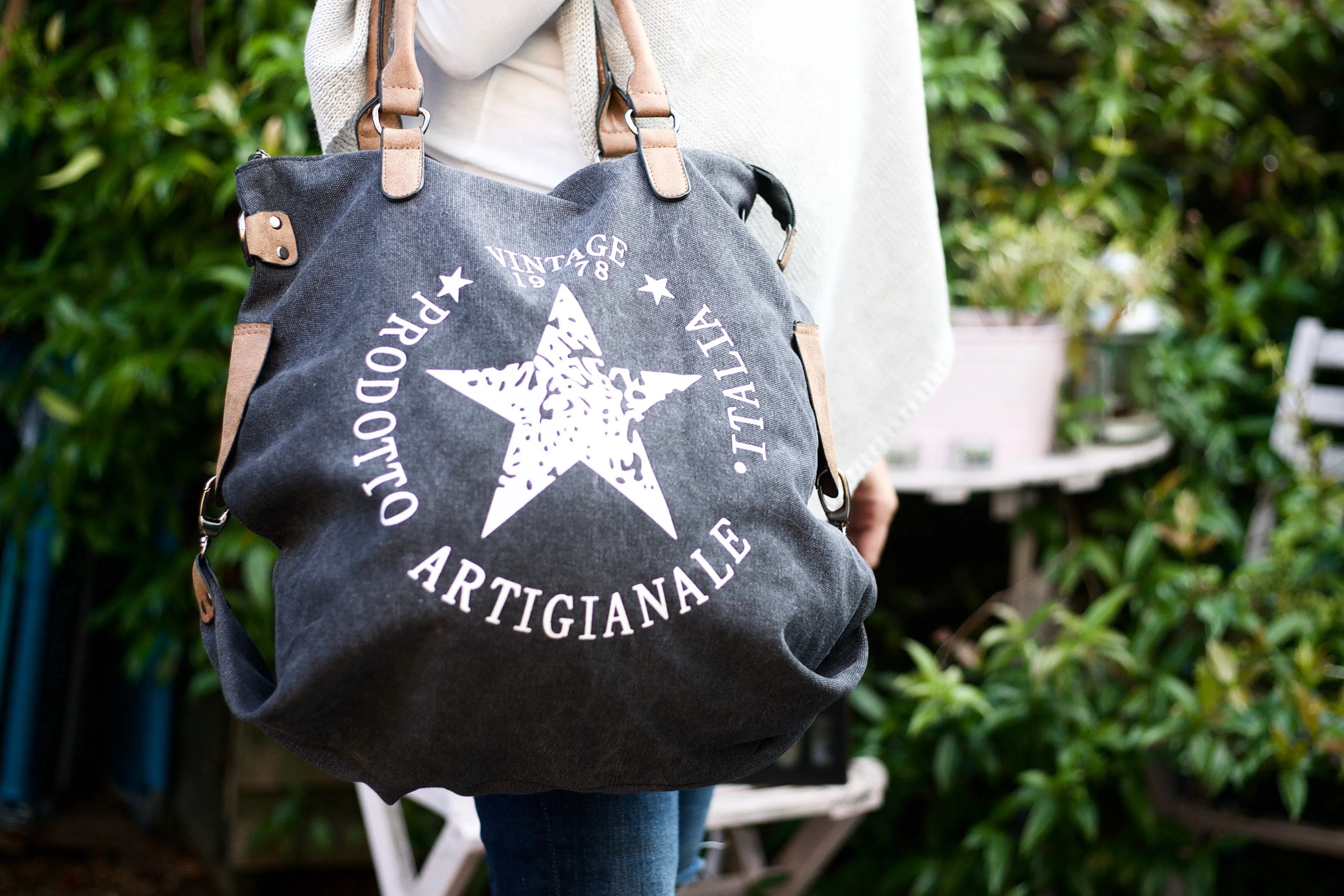 "Vintage" Large Canvas Bag - Black