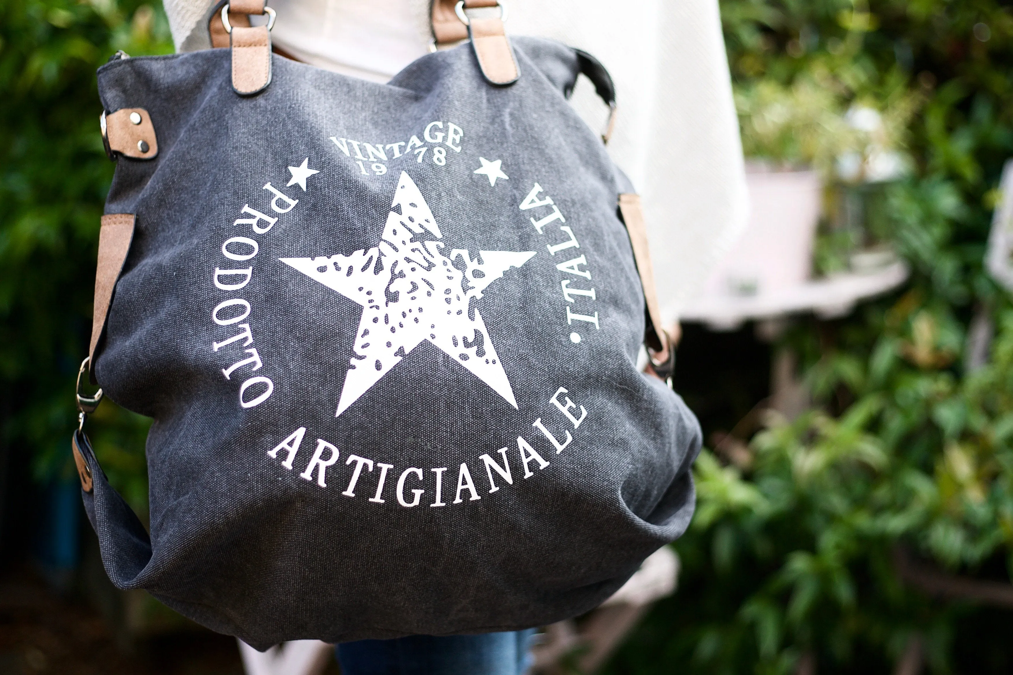 "Vintage" Large Canvas Bag - Black