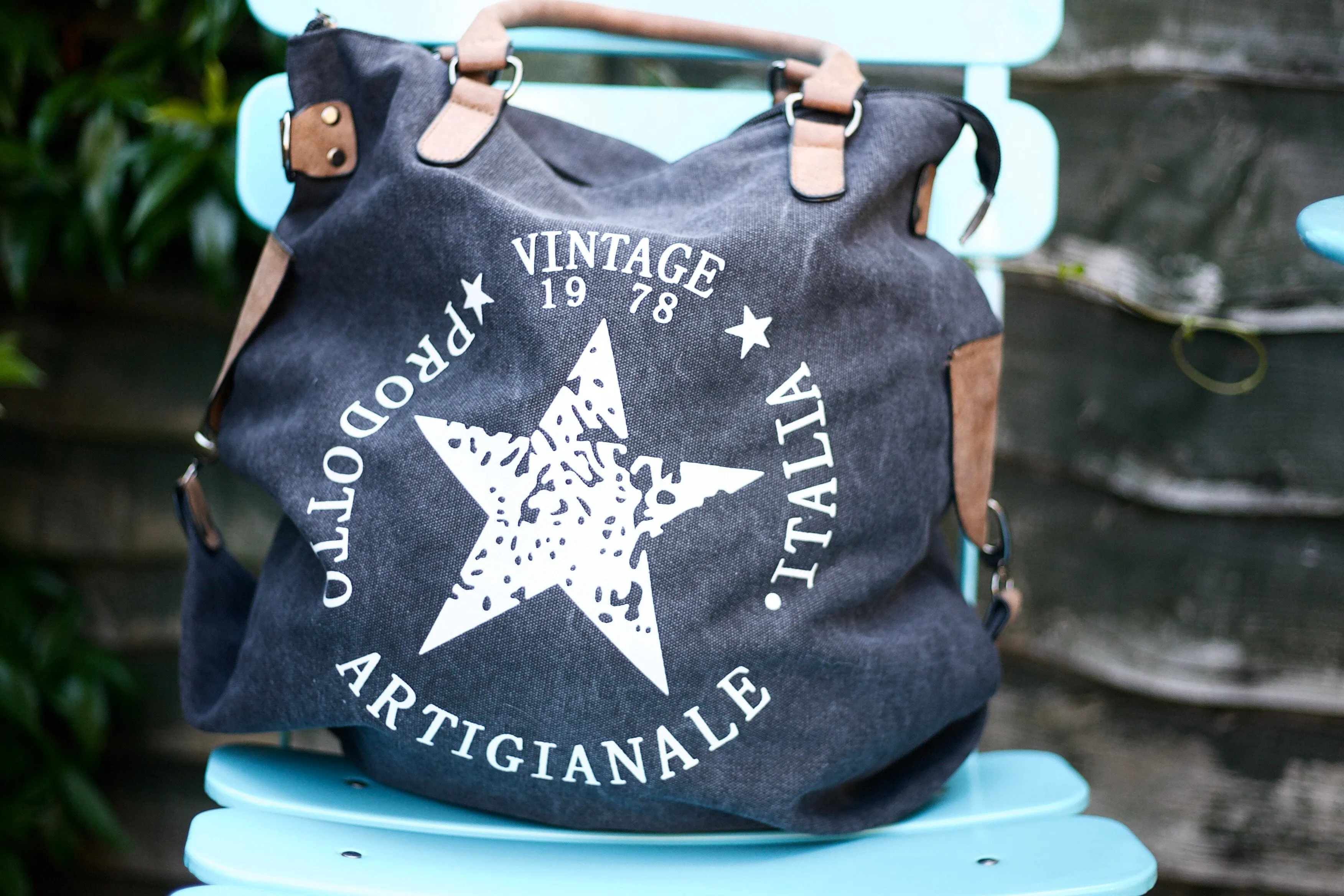 "Vintage" Large Canvas Bag - Black