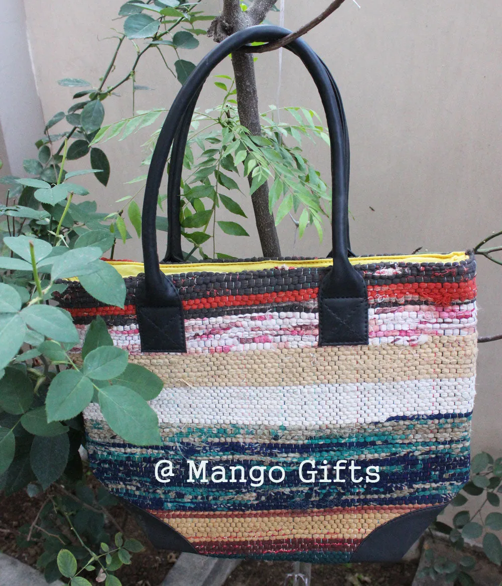 Recycled Durrie Tota/Tote Bag Hand Stitch Shopping Bag