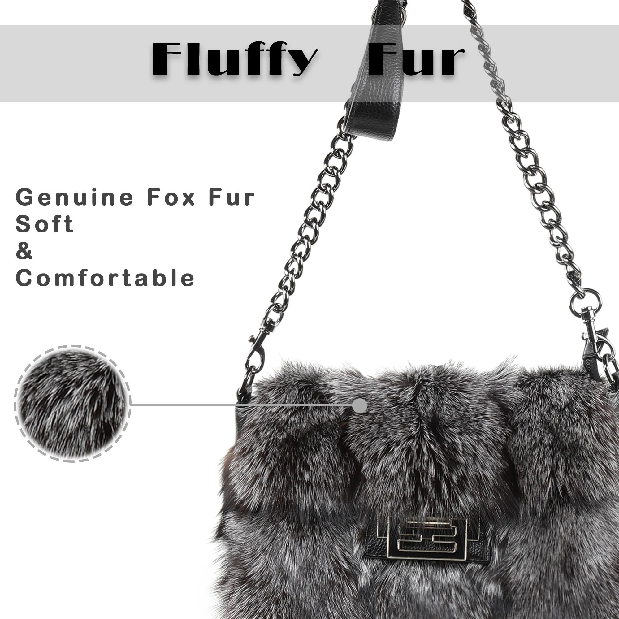 Satchel Bags for Women Fox Fur Satchel Purse Removable Crossbody Strap Shoulder Bag Dark Green FS19809