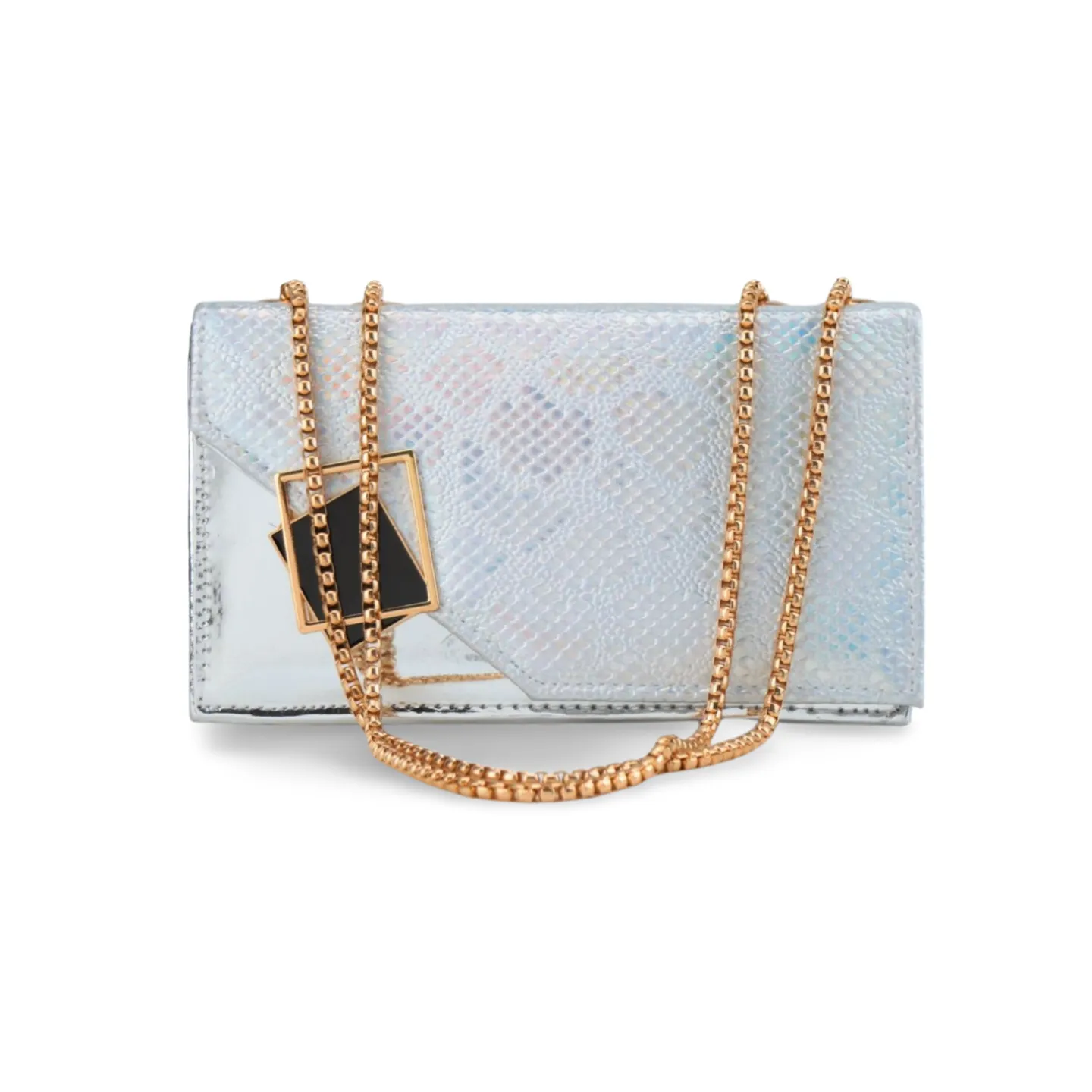 Square Faux Snakeskin Crossbody Purse with Gold Chain