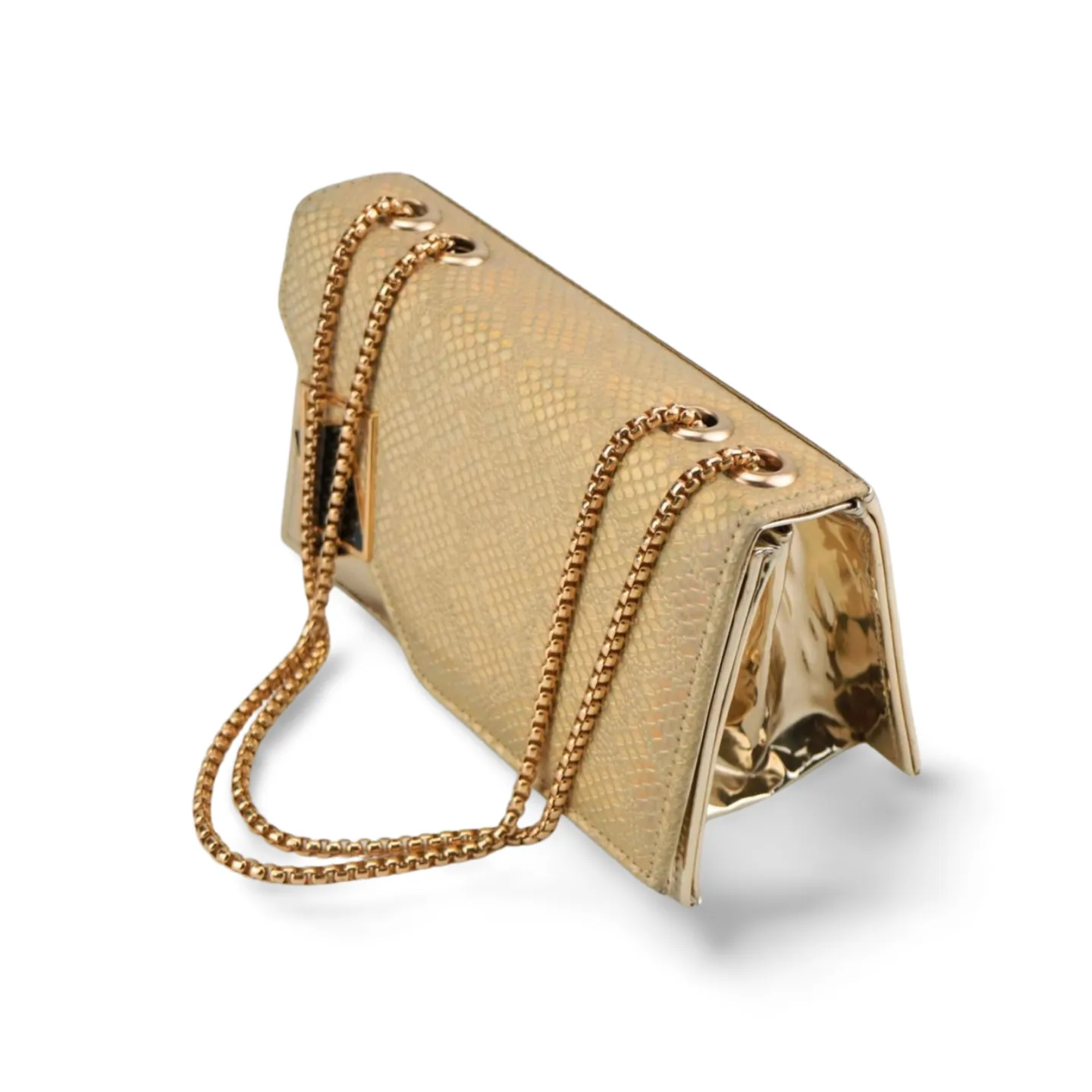 Square Faux Snakeskin Crossbody Purse with Gold Chain