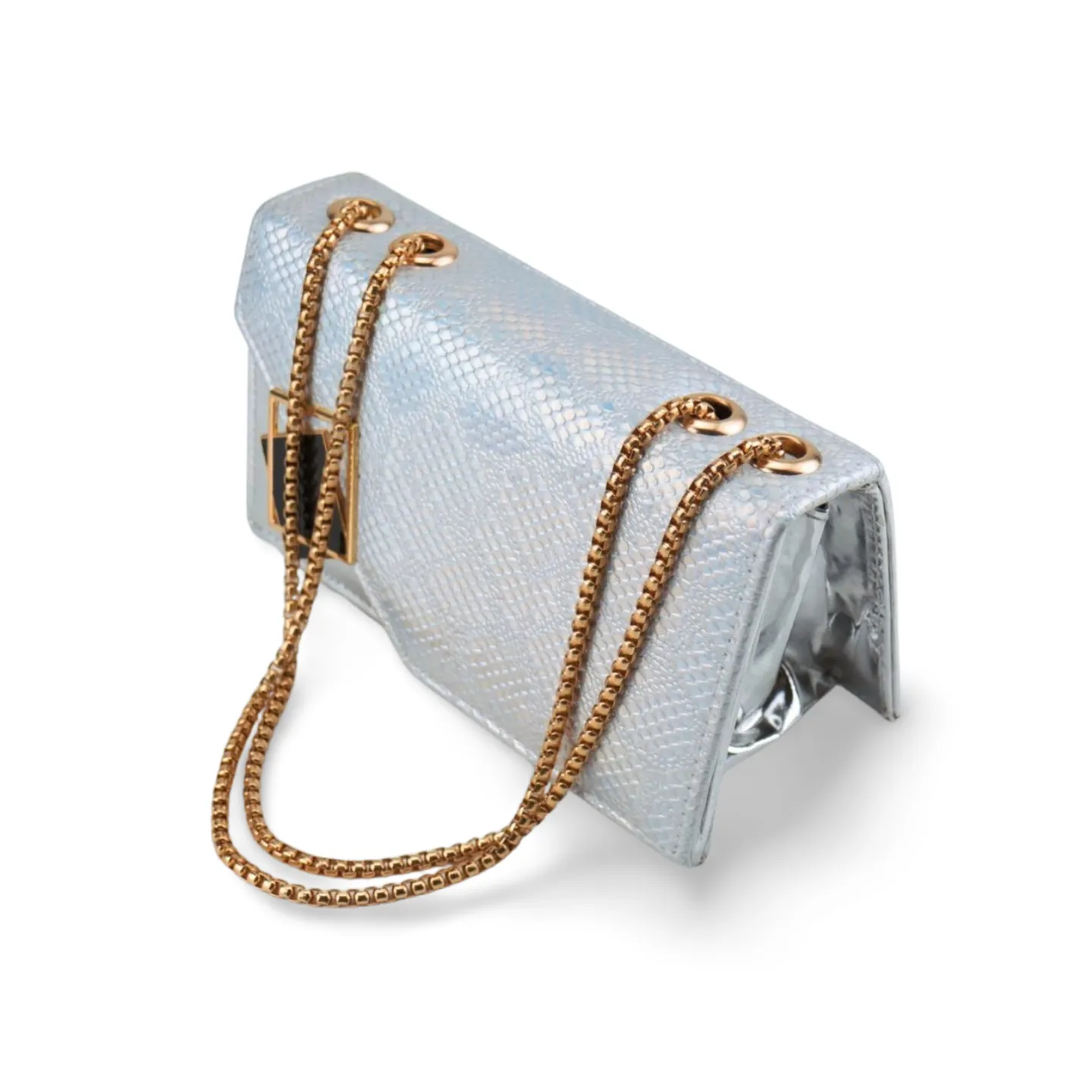 Square Faux Snakeskin Crossbody Purse with Gold Chain