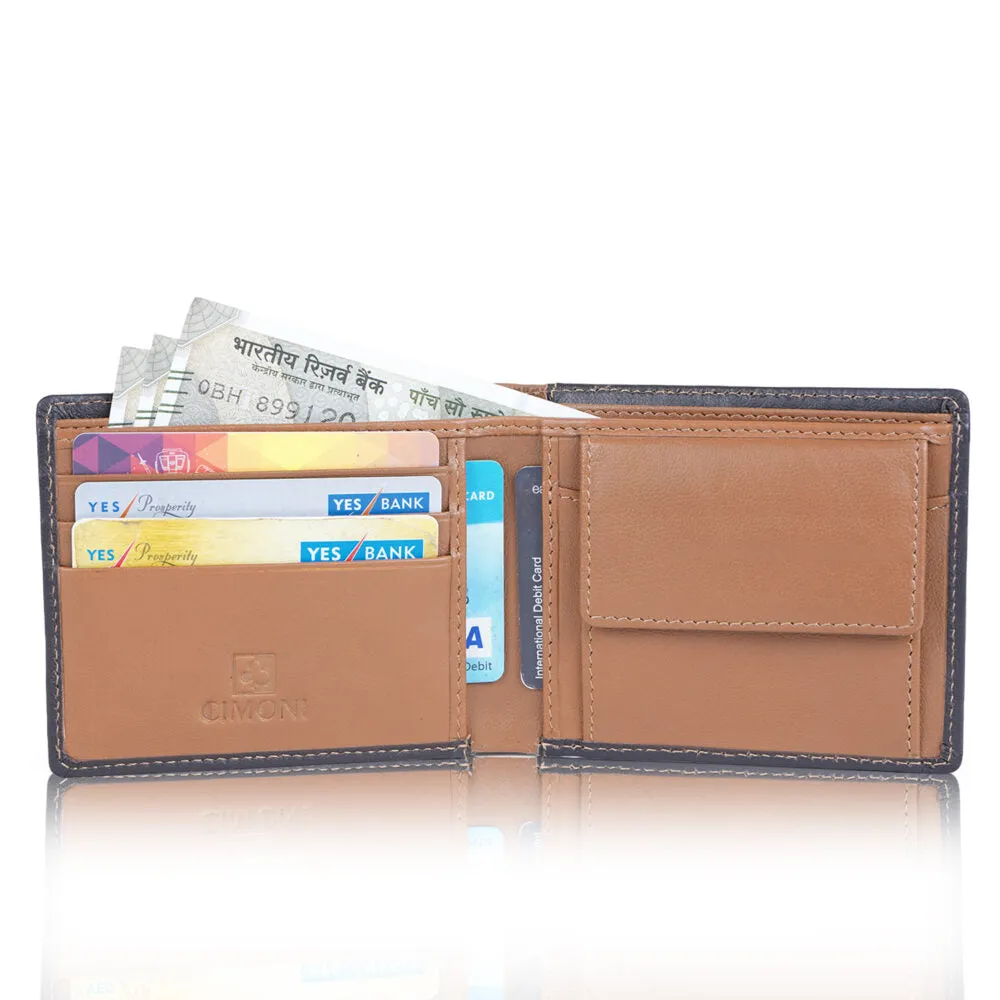 Stylish Multicolor Genuine Leather Slim Men's Wallet With Coin Pocket