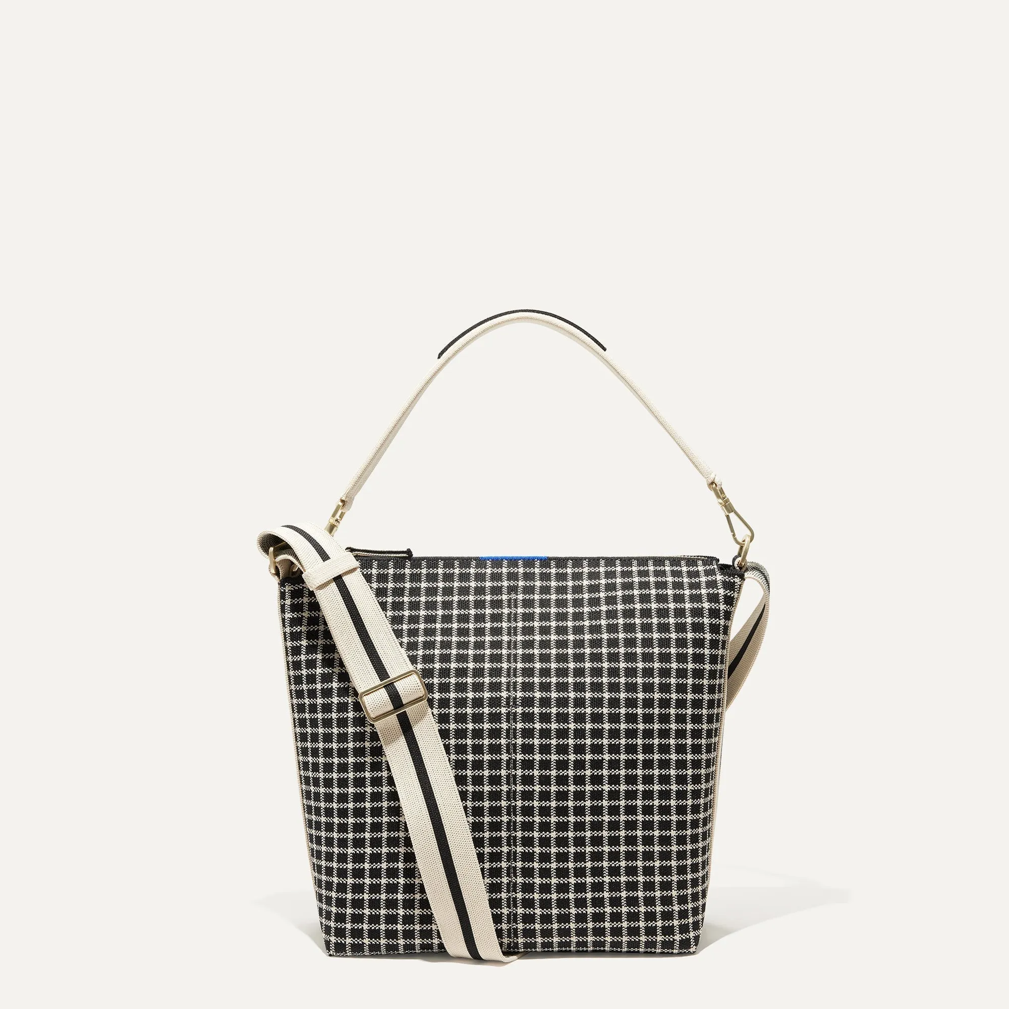 The Mini Zip Bucket - Black and Ivory Grid