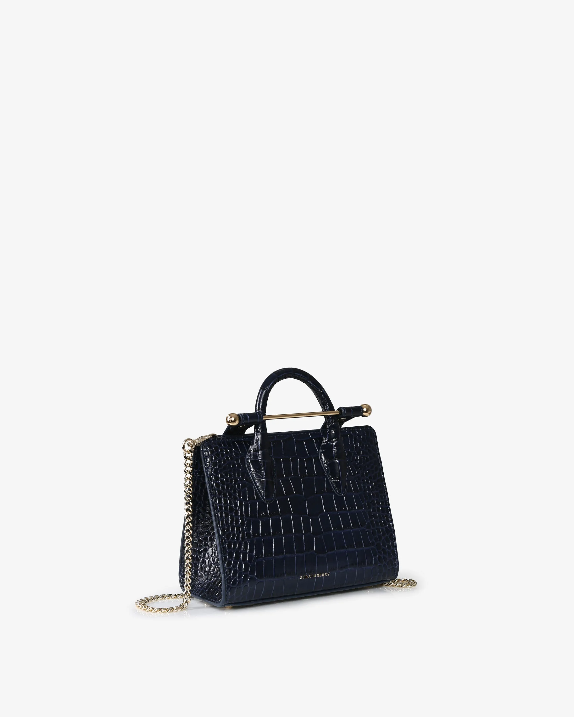 The Strathberry Nano Tote - Croc-Embossed Leather Navy