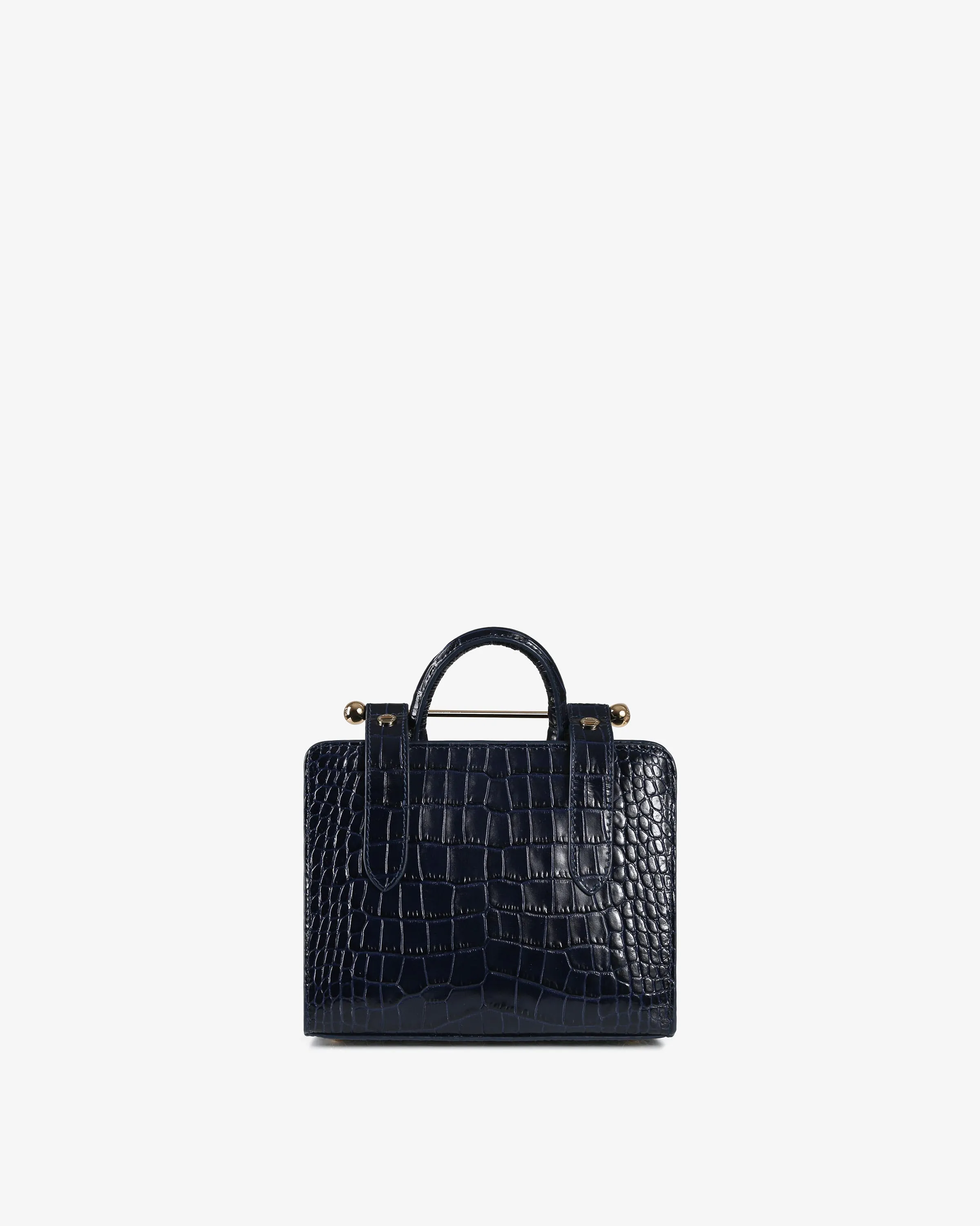 The Strathberry Nano Tote - Croc-Embossed Leather Navy