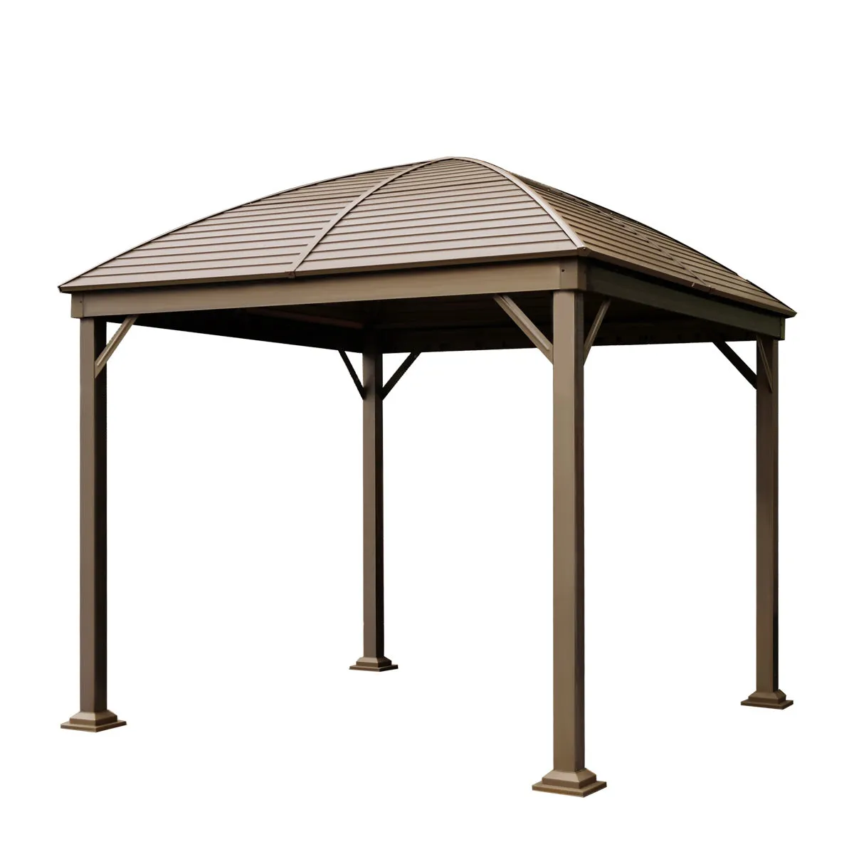 TMG Industrial 10’ x 10’ Hardtop Curved Steel Roof Patio Gazebo, Mosquito Nets & Curtains Included, TMG-LGZ10