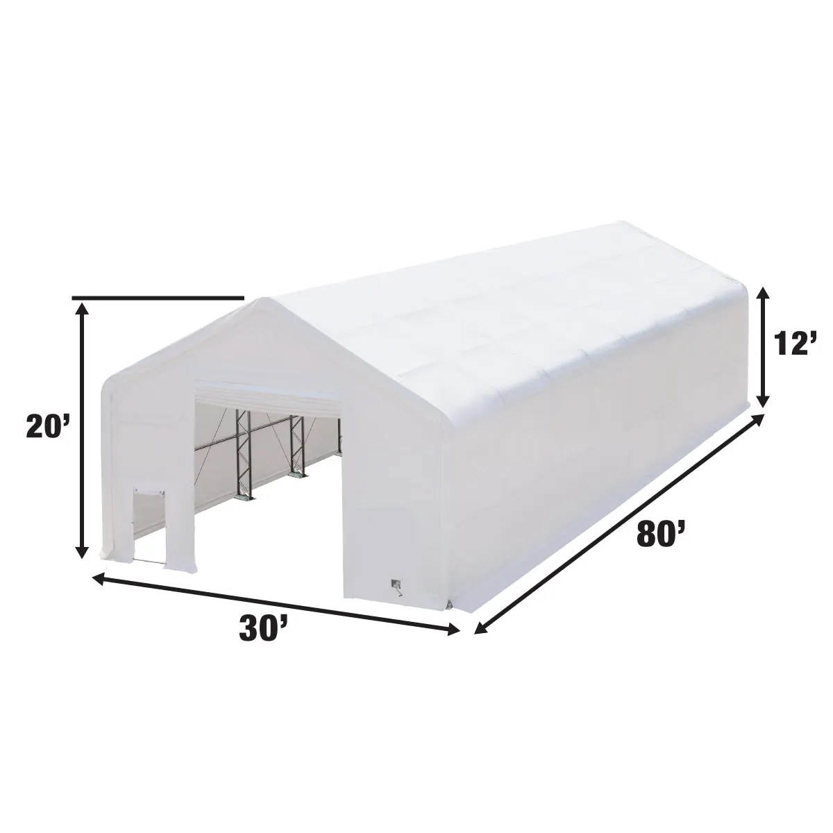 TMG Industrial 30' x 80' Dual Truss Storage Shelter with Heavy Duty 17 oz PVC Cover & Drive Through Doors, TMG-DT3081