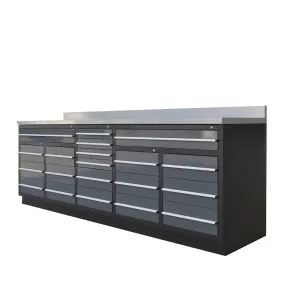 TMG Industrial Pro Series 10-FT 20 Drawer Stainless Steel Table Top Workbench, Powder Coated Drawer Fronts, Double Slide Lockable Drawers, All-in-one Welded Frame, TMG-WB20DS